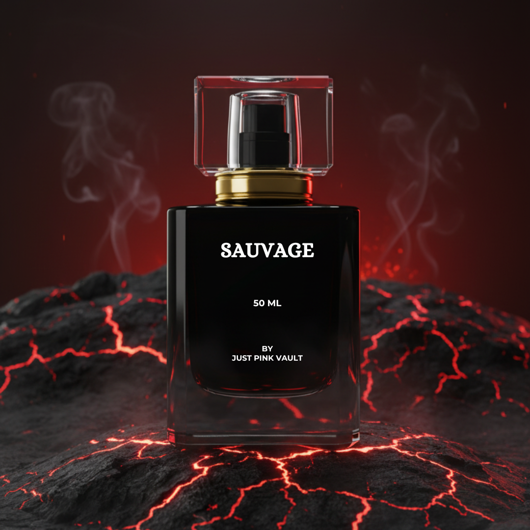 Sauvage perfume bottle by Just Pink Vault – 100ml premium men’s fragrance with fresh and spicy notes.
